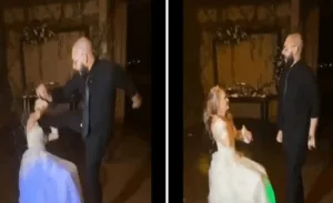 عريس يركل عروسه في وجهها خلال حفل زفافهما.. شاهدوا ردة فعلها (فيديو)