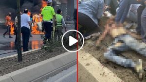 شاهد تركي يضرم النار في سيارته ويهاجم الشرطة والمواطنين بالسـ .ـكين وسقوط ضحايا (فيديو*