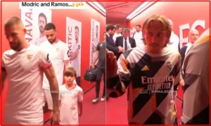 Watch: Luka Modric searches for Ramos Find Ramos among the Sevilla players before the start of the match