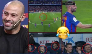 Watch the video of Barcelona legend Mascherano talking about his only goal with Barcelona and the players’ historic reaction after scoring this goal