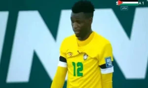 A Zimbabwean player scores a fantasy goal against Nigeria today.